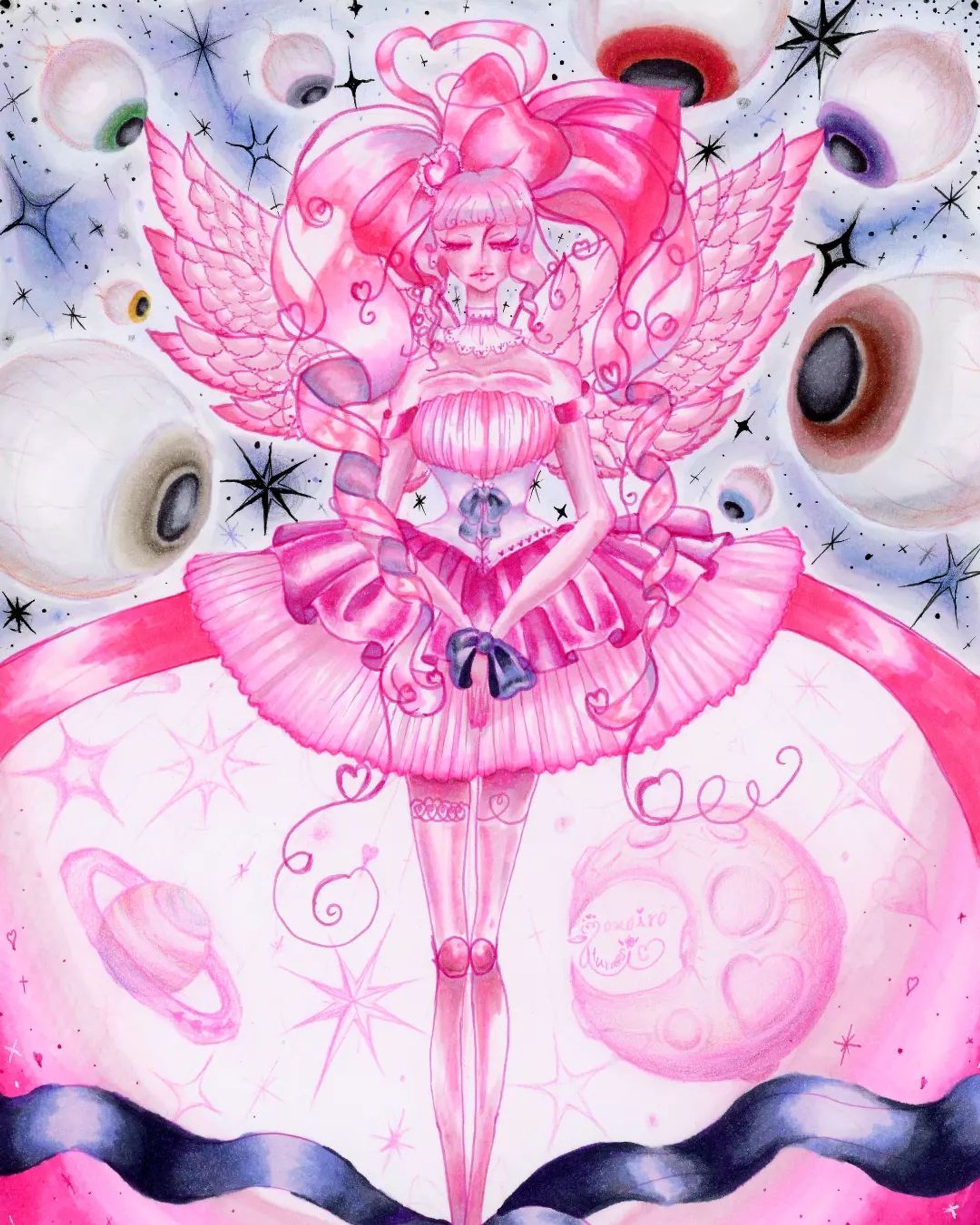 【光彩奪目】
　
　
　
　
　
#illustration #illust #drawing #art #copic  #pink #angel #eye #space #glitter #イラスト #目 #ピンク #コピック-1